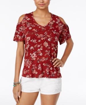 Gypsies & Moondust Juniors' Printed Cold-shoulder Lace-back Top
