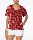 Gypsies & Moondust Juniors' Printed Cold-shoulder Lace-back Top