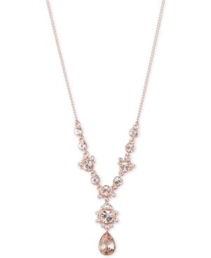 Givenchy Rose Gold-tone Pink Crystal Lariat Necklace