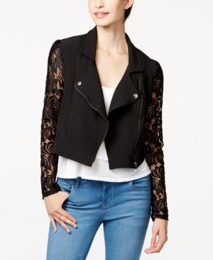 Material Girl Juniors' Lace-trim Moto Jacket, Only At Macy's