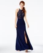 Morgan & Company Juniors' Illusion Sequined Lace Gown