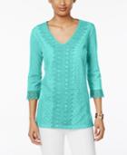 Jm Collection Sequined Lace Cotton Top, Only At Macy's