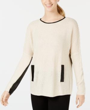 Bcx Juniors' Colorblocked Faux-leather-trim Sweater