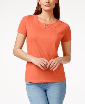 Karen Scott Buckle-trim T-shirt, Only At Macy's