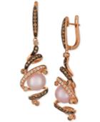 Le Vian Chocolatier Strawberry Pearls (8-1/2mm) & Diamond (5/8 Ct. T.w.) Drop Earrings In 14k Rose Gold