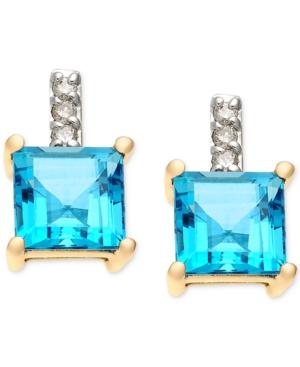 Blue Topaz (2-1/3 Ct. T.w.) & Diamond Accent Stud Earring In 14k Gold