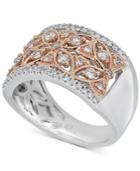 Diamond Two-tone Openwork Floral Statement Ring (5/8 Ct. T.w.) In 14k Gold & White Gold