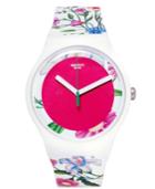 Swatch Unisex Swiss Fiorinella Multicolor Floral Print Silicone Strap Watch 41mm Suow127