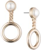 Dkny Gold-tone Imitation Pearl Circle Drop Earrings, Created For Macy's