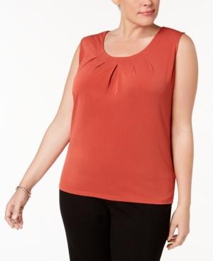 Kasper Plus Size Pleated-neck Shell