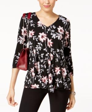 Alfani Printed Angled-overlay Top, Created For Macy's
