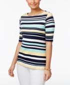 Charter Club Cotton Elbow-sleeve Striped Top, Only At Macy's