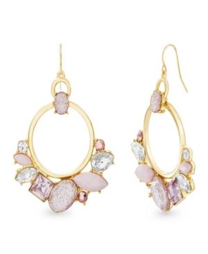 Catherine Malandrino Women's Light And Pastel Pink, White Rhinestone Cluster Yellow Gold-tone Hoop Earrings