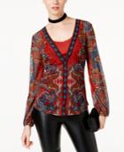 Inc International Concepts Printed Mesh Layered Top, Created For Macy's