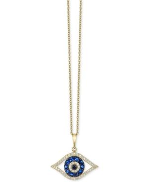 Effy Sapphire (1/4 Ct. T.w.) And Diamond (1/8 Ct. T.w.) Evil-eye Pendant Necklace In 14k Gold