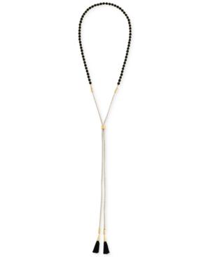 Vince Camuto Gold-tone Beaded Fringe Long Lariat Necklace
