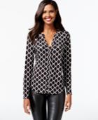Inc International Concepts Printed Zip-pocket Blouse, Only At Macy's