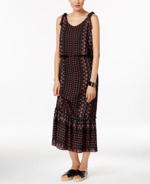Ny Collection Petite Printed Tie-shoulder Popover Maxi Dress