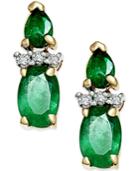 Emerald (1 3/8 Ct. T.w.) And Diamond Accent Earrings In 14k Gold
