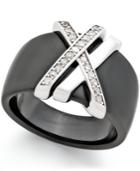 Diamond (1/4 Ct. T.w.) Double X Black Ceramic Ring With Sterling Silver