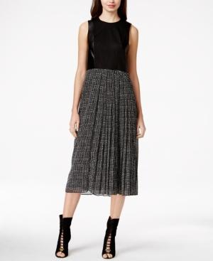 Rachel Rachel Roy Faux Leather Printed Chiffon Midi Dress