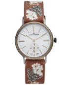 Lucky Brand Women's Ventana Floral Embroidered Brown Leather Strap Watch 34mm