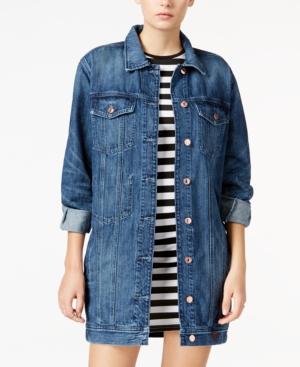 Guess Longline Dark Blue Wash Denim Jacket