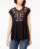 Style & Co Embroidered Cap-sleeve Top, Created For Macy's