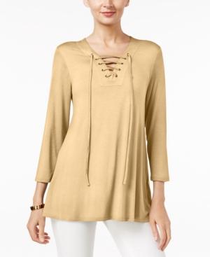 Marled Trapeze Lace-up Top