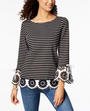 Charter Club Striped Eyelet-contrast Top, Created For Macy's