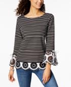 Charter Club Striped Eyelet-contrast Top, Created For Macy's