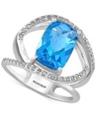 Effy Blue Topaz (5-2/3 Ct. T.w.) And Diamond (1/5 Ct. T.w.) Ring In 14k White Gold