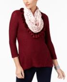 Style & Co High-low Knit Top & Removable Velvet Scarf, Created For Macy's