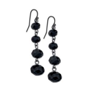 2028 Black-tone Black Faceted Beaded Linear Earrings