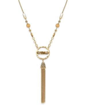 Inc International Concepts Gold-tone Bead And Crystal Tassel Pendant Necklace, Only At Macy's