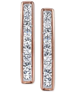 Unwritten Cubic Zironcia Linear Bar Drop Earrings In Rose Gold Flashed Sterling Silver