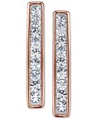 Unwritten Cubic Zironcia Linear Bar Drop Earrings In Rose Gold Flashed Sterling Silver