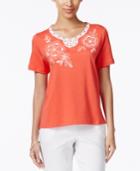 Alfred Dunner Petite Crochet Flower Top