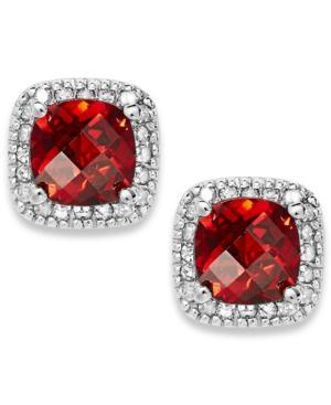 10k White Gold Garnet (2-1/2 Ct. T.w.) And Diamond (1/6 Ct. T.w.) Stud Earrings