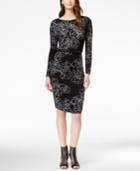 Vince Camuto Long-sleeve Floral-print Ruched Dress