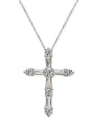 Arabella Sterling Silver White Swarovski Zirconia Cross Pendant Necklace (1-1/2 Ct. T.w.)