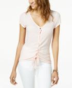 Freshman Juniors' Lace-up Rib-knit T-shirt