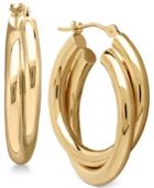Two-tone Double Overlapped Hoop Earrings In 14k Gold And 14k White Gold
