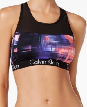 Calvin Klein Techno Printed Mesh-inset Sporty Bikini Top Women's Swimsuit
