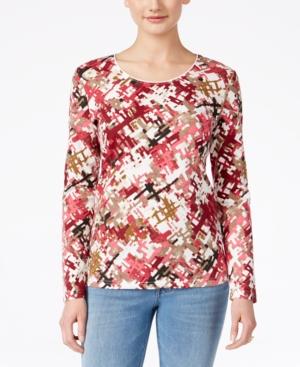 Karen Scott Printed Long-sleeve Top, Only At Macy's