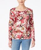 Karen Scott Printed Long-sleeve Top, Only At Macy's