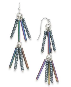 I.n.c. Silver-tone Iridescent Bead Linear Drop Earrings, Created For Macy's