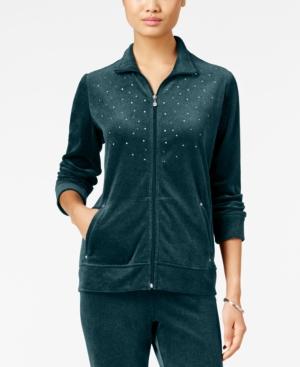 Karen Scott Rhinestone Velour Jacket, Only At Macy's