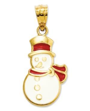 14k Gold Charm, Red And White Snowman Charm