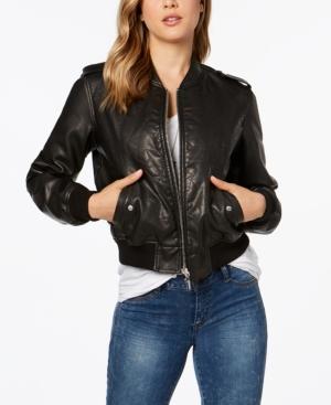 Collection B Faux-leather Star-stitch Bomber Jacket
